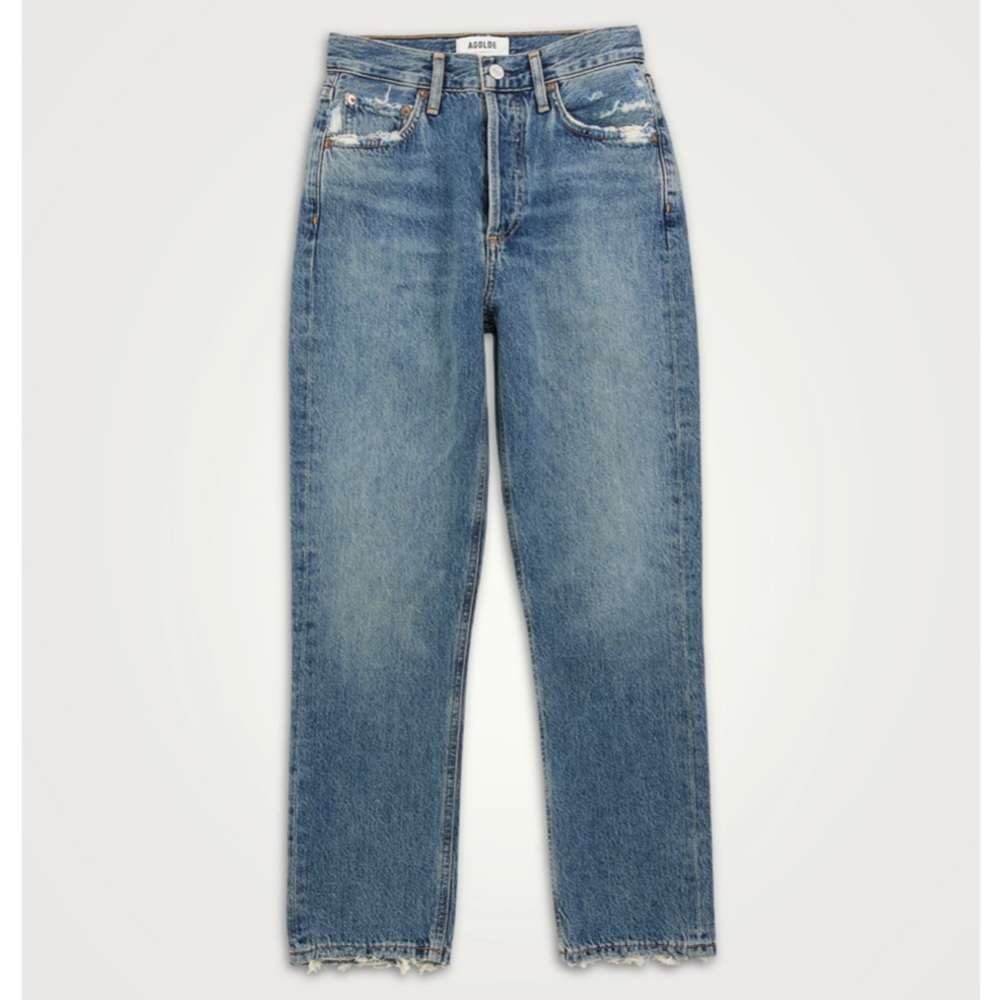 AGOLDE Riley High-Rise Straight-Leg Cropped Jeans in Frequency